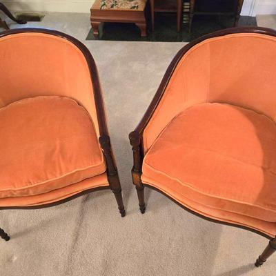2 Vintage Orange Velvet Hickory NC Chairs