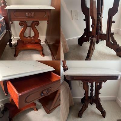 2 Marble Topped End Tables- Harp And Eastlake