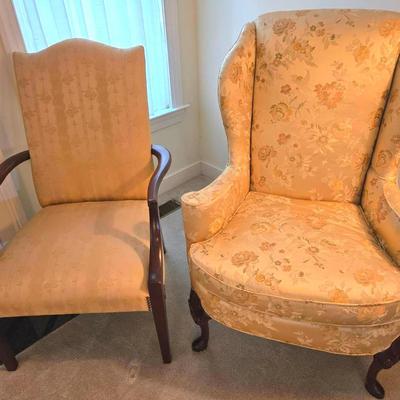 2 Vintage Chairs: Sherrill Wingback Brocade