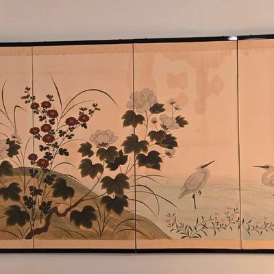Hand Painted Asian Framed Screen & Art