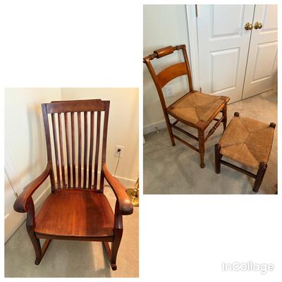 Vintage Hitchcock Style Chair, Foot Stool, Rocking Chair