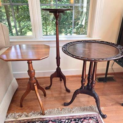 3 Vintage Tables, Cherry Candle Stand, Tripods