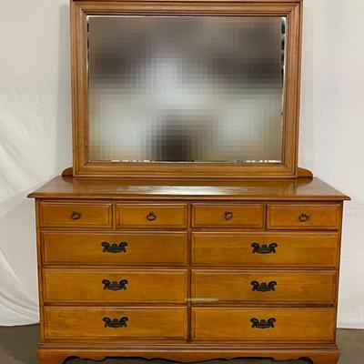 Eight Drawer Wooden Dresser with Mirror
