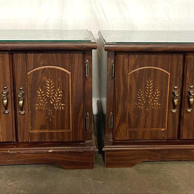 Vintage Glass Covered Wooden Side Tables