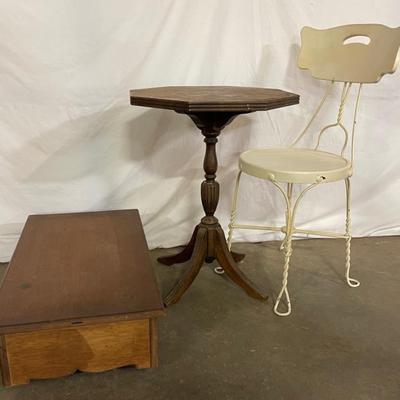 Vintage Chair, Table, and Wood Dolly