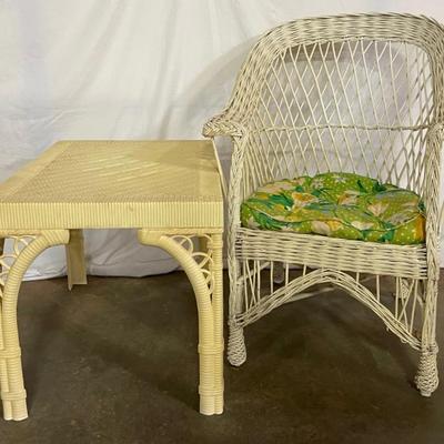 Vintage “Burwood” Outdoor Table and Wicker Chair