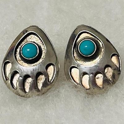 Sterling Silver and Turquoise Bear Paw Earrings
