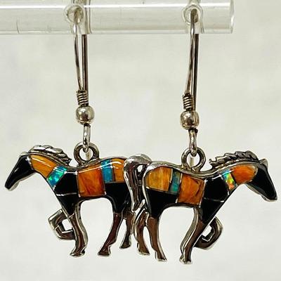 Native American Sterling Silver Horse Earrings