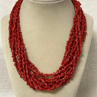 Vintage Native American Red Coral Beaded Necklace