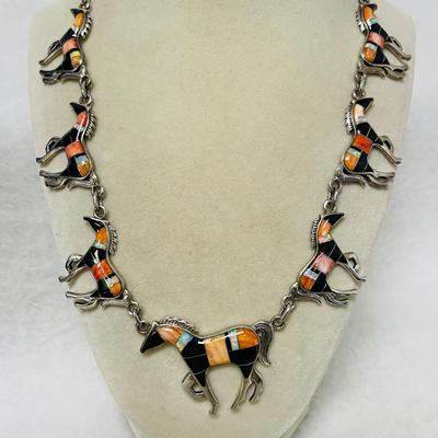 Native American Sterling Silver Horse Necklace