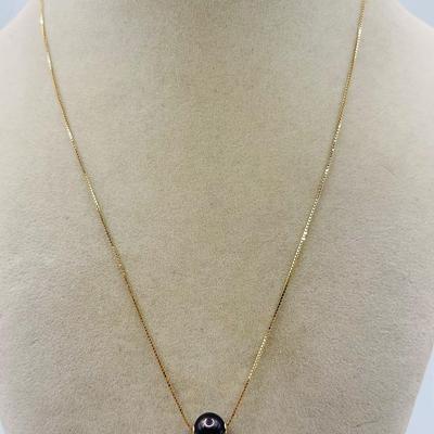 14K Gold Tahitian Black Pearl Necklace 