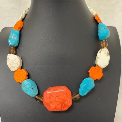 Orange, Turquoise, and White Magnesite Custom Necklace