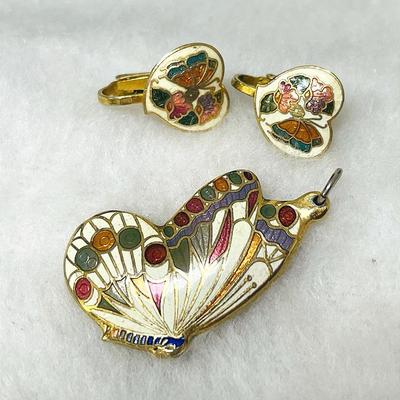 Vintage Enamel Butterfly Jewelry Set