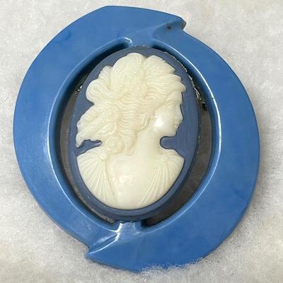 Vintage Blue and White Cameo Brooch