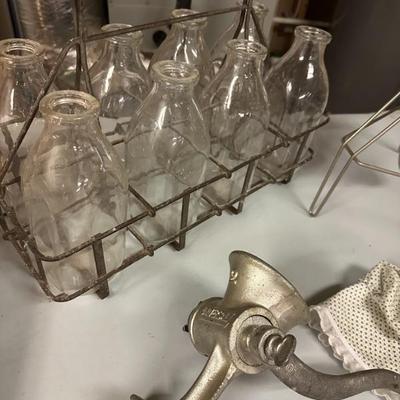 Sale Photo Thumbnail #15: Complete set of milk bottles with carry all