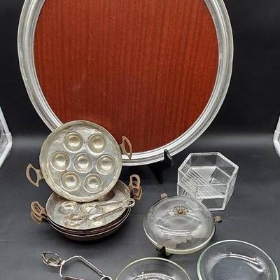 Vintage Tray, Escargot Serving Pieces and Glassware