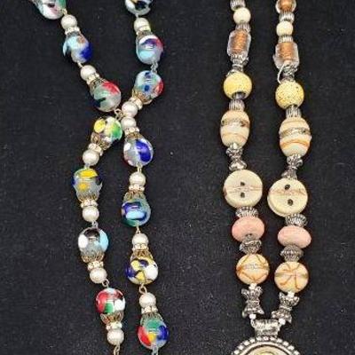 (2) Glass Bead Necklaces