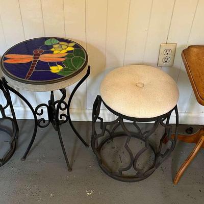 (20 Cushioned Stools And (2) Small Side Tables