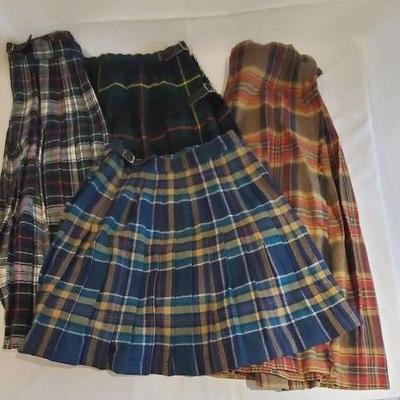 (4) Vintage Plaid Scottish Wool Skirts