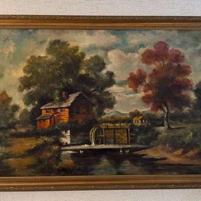 Nicely Framed Old Mill Painting