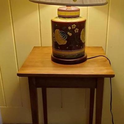 Floral Ceramic Lamp and Side Table 