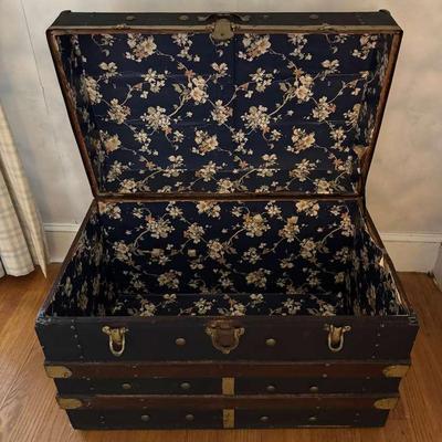 Steamer Trunk with Floral Patterned Interior