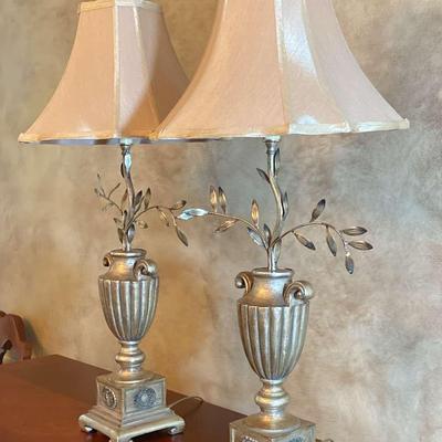 Elegant Silver Tone Urn Lamps