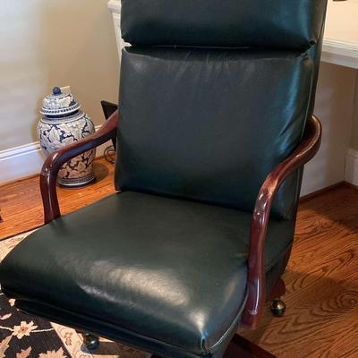 Dark Green Leather Swivel Office Chair