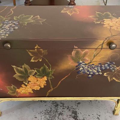 Hand Painted Fruit Motif Chest on Crackle Finish Metal Stand