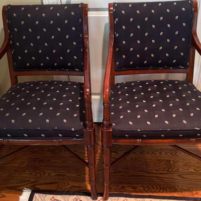Pair of Upholstered Wood Side Chairs – Black Patterned Fabric