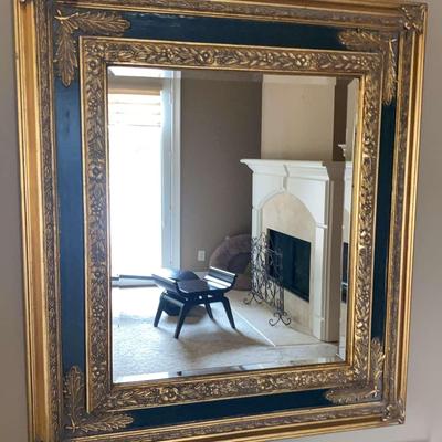 Beveled Mirror with Black and Gold Frame