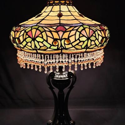 Tiffany Style Table Lamp with Beaded Fringe