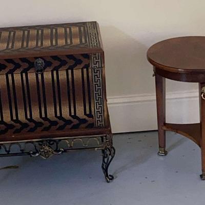 Lion Motif Storage Chest and Round Accent Table