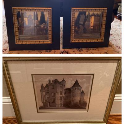 Framed Art Collection – Château Print and Pair of Shadowbox Landscapes