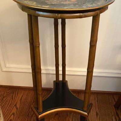 Hand-Painted Round Accent Table – Floral Motif