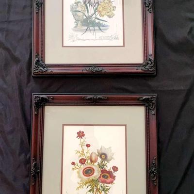 Pair of Victorian Botanical Prints in Ornate Wood Frames