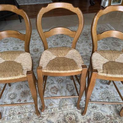 Set of 3 Pottery Barn Rush Seat Counter Chairs