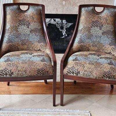 Pair of Contemporary Upholstered Accent Chairs with Floral Pattern