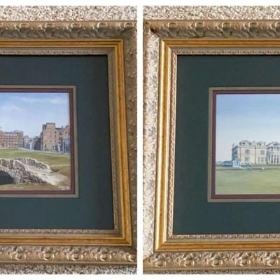 M. Bensley Signed Golf Course Prints in Ornate Gold Frames