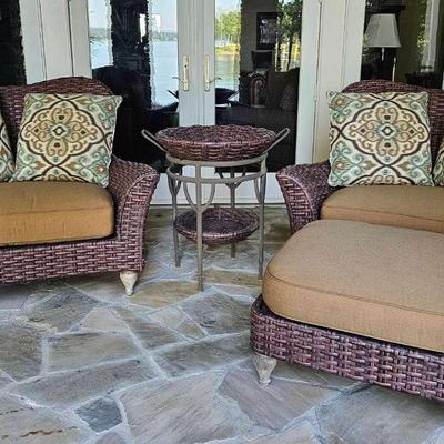 Wicker Patio Set with Chairs, Ottoman, and Side Table
