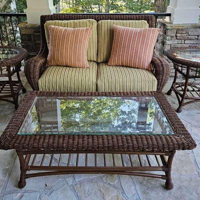 Wicker Outdoor Sofa with Coffee Table and End Tables