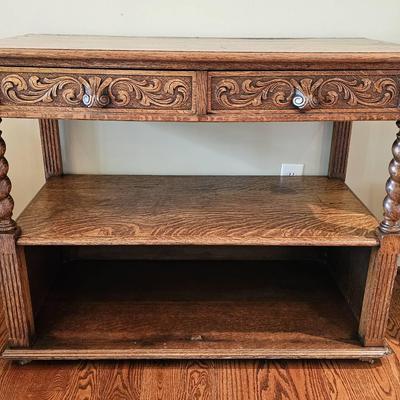 Antique Carved Oak Sideboard with Barley Twist Legs