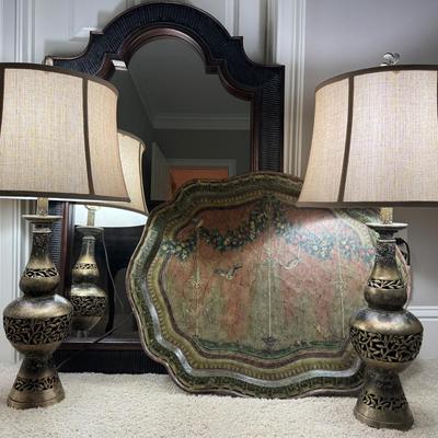 Uttermost Mirror, Pair of Lamps & Castilian Wall Art