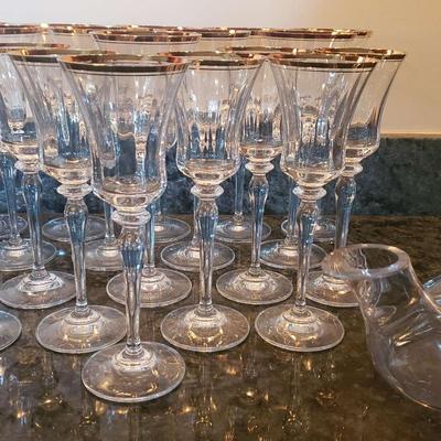 Riedel Decanter with 19 Gold Rimmed Wine Glasses