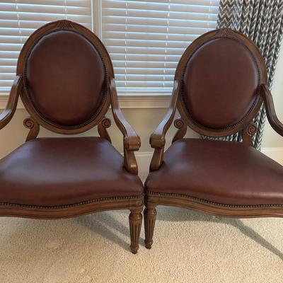 Pair of Febgheng Mahogany Armchairs with Nailhead Trim