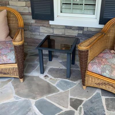 Lafko Designs Wicker Chair Pair with Glass-Top Table