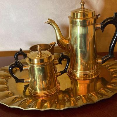 Polished Brass Beverage Set with Tray Featuring Ethan Allen Home Collection