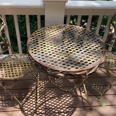 Metal Patio Table with Two Decorative Chairs