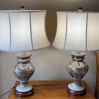 Pair of Ceramic Table Lamps with Bird Motif