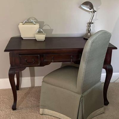 Vintage Solid Wood Desk with Desk Chair, Lamp & File Holders